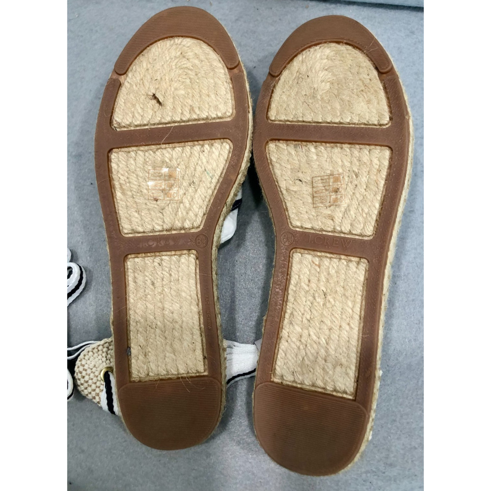 J. Crew Womens Sz 8.5 Striped Espadrille Flats w/Ankle Ties Boho Summer Sandals - Picture 8 of 9